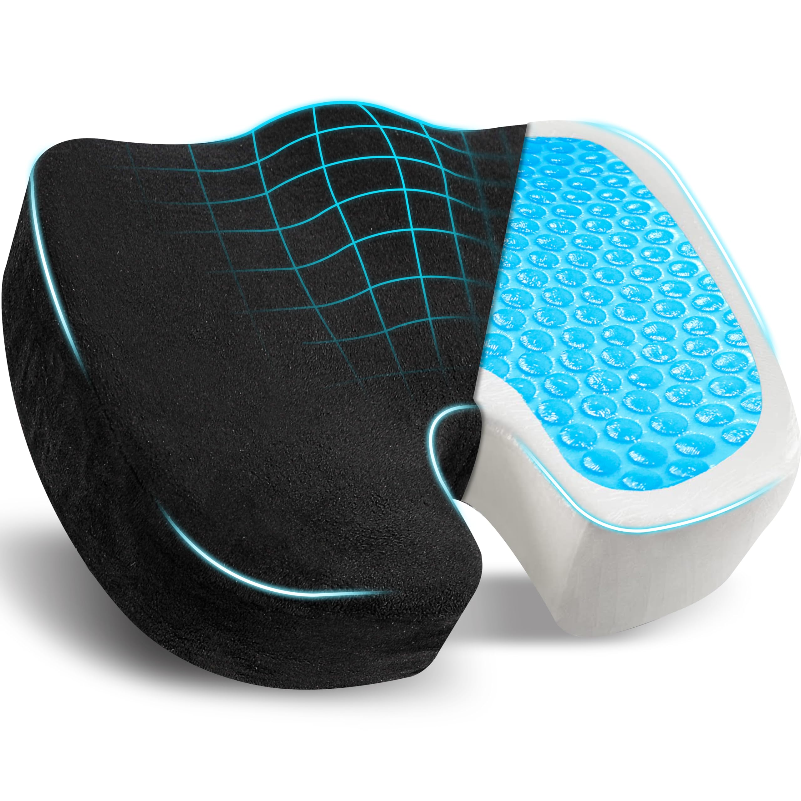 EcoNour Thick Memory Foam Gel Seat Cushion (Black) | Office Chair Cushion for Sciatica, Tailbone and Lower Back pain | Orthopedic cushion for Tail bone| Anti-Slip Support Pillow For Seniors and Driver