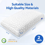 CushZone Memory Foam Pillows for Sleeping, Cooling Pillow with Removable and Machine Washable Cover, Bed Pillow for Side, Back and Stomach Sleepers, King Size (2 Pack)