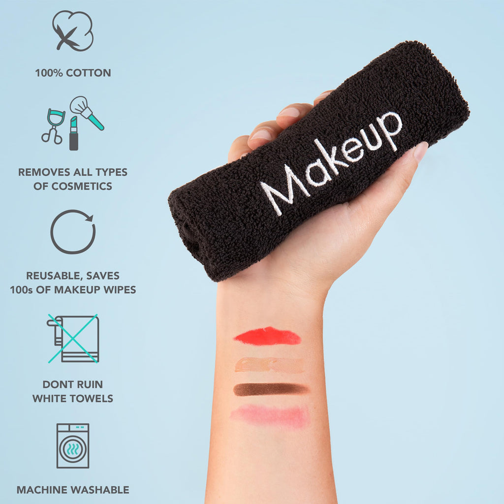 Arkwright Makeup Remover Wash Cloth - (Pack of 6) 100% Cotton Soft Quick Dry Fingertip Face Towel Washcloths for Hand and Make Up, 13 x 13 in, Black
