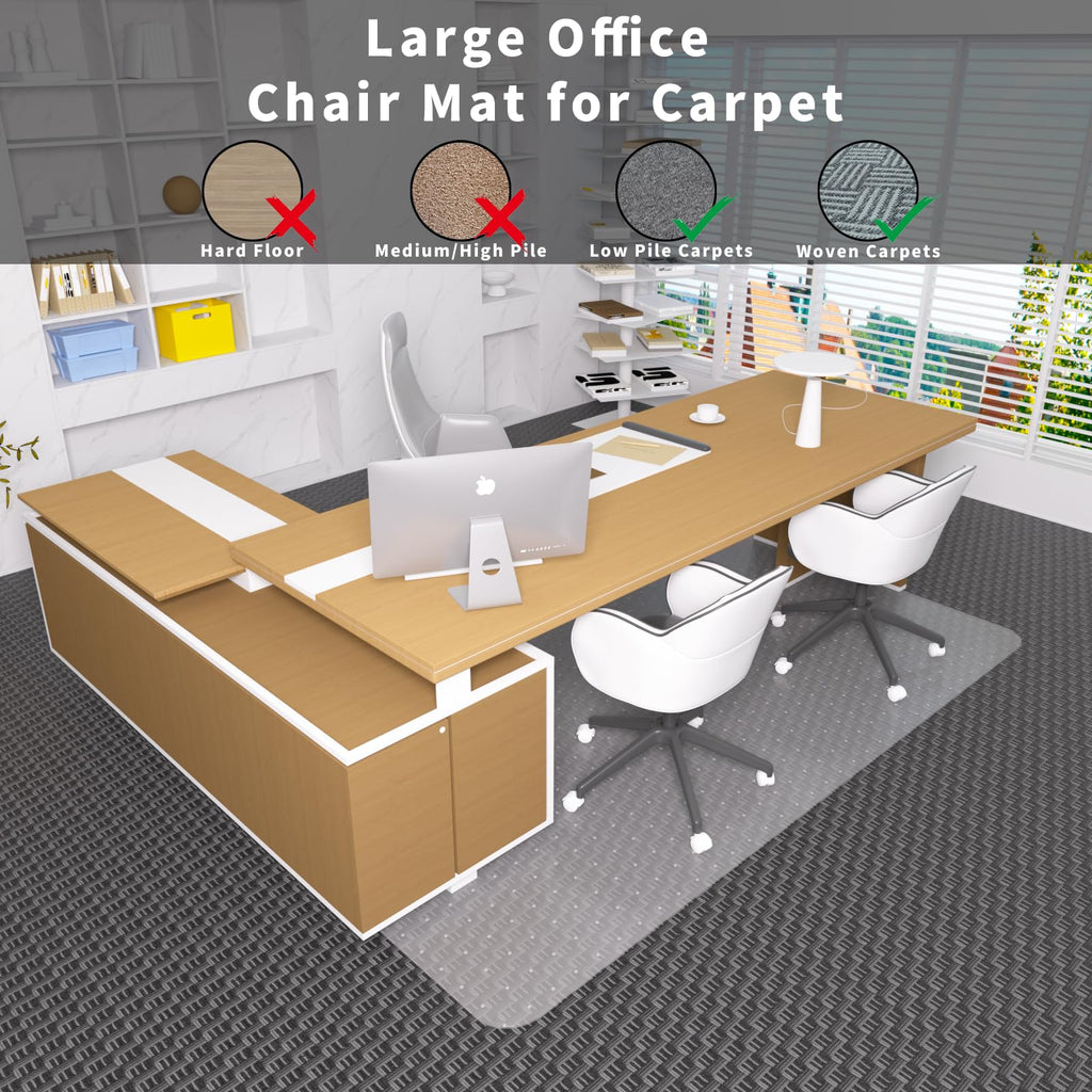 Office Chair Mat for Carpeted Floor, 63"x51" Clear Desk Chair Mat for Carpet Large Protector Floor Mat On Low Pile Carpets, Easy Glide Rolling Plastic Floor Mat, Computer Chair Mat for Home Office