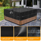 Kipiea 600D Outdoor Waterproof Square Hot Tub Cover Protector, Heavy Duty Polyester SPA Cover UV Protection Cover 85" L x 85" W x 20" H, Black