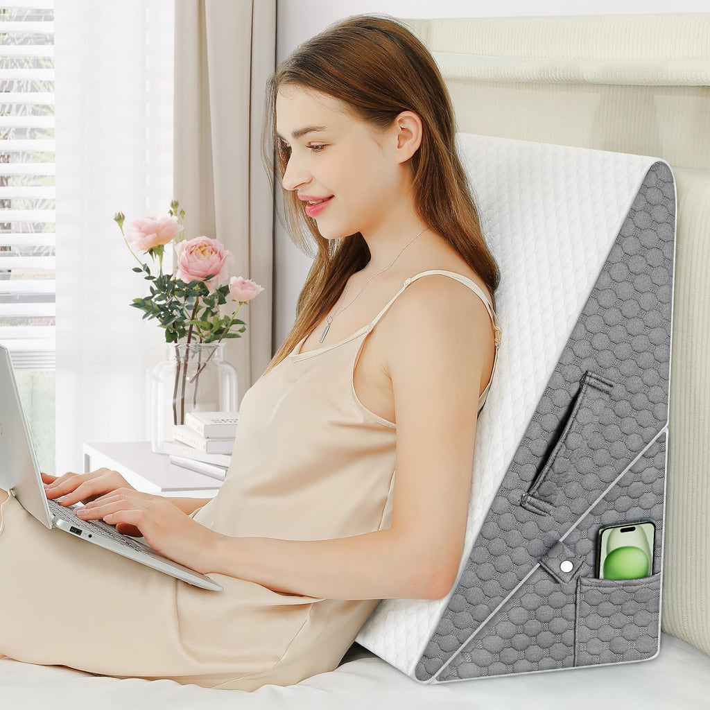 Wedge Pillow with Memory Foam Top, 9 & 12 Inch Bed Wedge for Acid Reflux, Back Pain, Heartburn, 7 in 1 Cooling-Gel Pillow Wedge for After Surgery, Adjustable Elevated Pillows for Sleeping, GERD