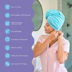 Turbie Twist Microfiber Hair Towel Wrap - for Women, Men & Kids - Travel & Bathroom Essential - Quick Dry Hair Turban for Curly, Long & Thick Hair - 2 Pack (Dark Aqua, Light Aqua)