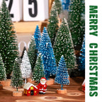 30Pcs Mini Christmas Trees Artificial Christmas Tree Bottle Brush Trees with Wooden Base for Christmas Decor Christmas Party Home Table Craft Decorations(Green+Blue+White)