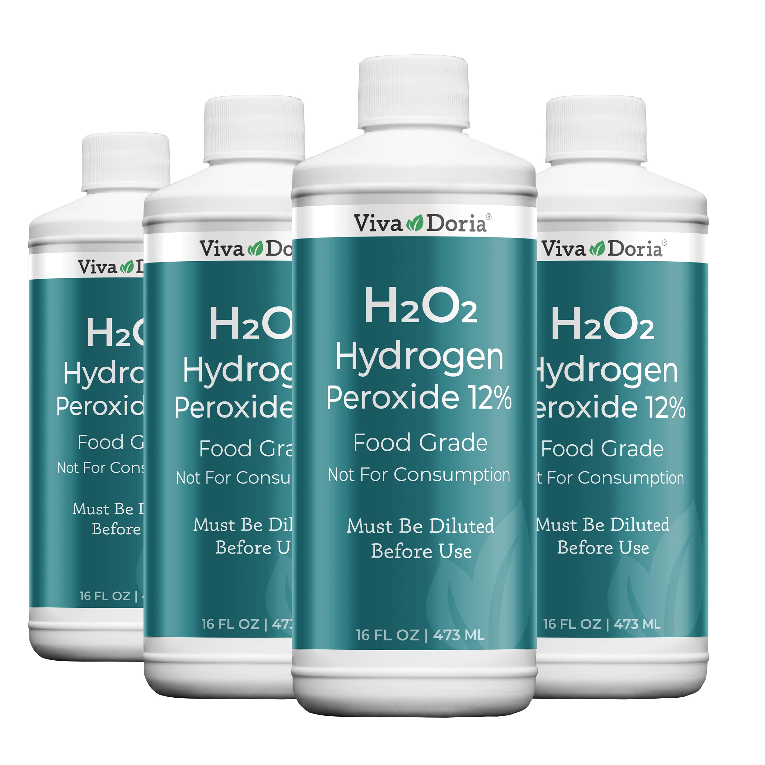 Viva Doria H2O2 Hydrogen Peroxide 12 Percent Aqueous Solution - Food Grade, 16 Fl Oz, 4 Pack (Total: 64 Fl Oz)