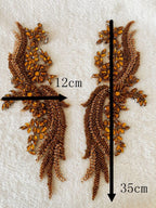 Handmade Rhinestones lace Applique handsewing Beads Trim Patches for Dress Clothing Accessories 35X12cm 1Pair/Bag