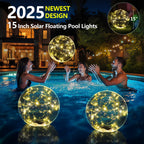 Cootway Floating Pool Lights, 15 Inch Warm White Solar Pool Light that Float, IP68 Waterproof Inflatable Light Up Pool Balls, Float or Hang Solar Floating Lights for Pool, Wedding, Party Decor - 4PCS