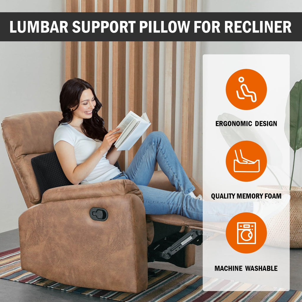 HOMBYS Lumbar Support Pillow for Recliner Chair, Memory Foam Back Support Cushion for Elderly,Extra Large Lumbar Support Pillow with Extension Straps