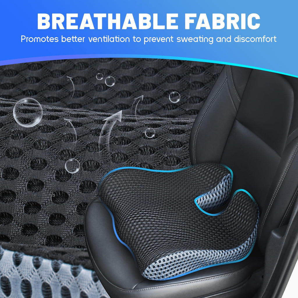 Raised Tail & Wide U-Shaped Memory Foam Seat Cushion for Hemorrhoid/Hip/Coccyx Pain Relief During Long Sitting/Driving - Seat Cushion for Office Chair,Car Seat,Wheelchair(Mesh Cover,Black)