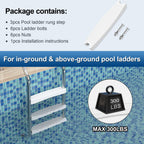 Goovilla Pool Ladder Steps Replacement, (3-Pack) 18" Universal Heavy-Duty Molded Plastic Swimming Pool Ladder Rung Step with 6 PCS Stainless Steel Bolts for Inground and Above Ground Pools, White
