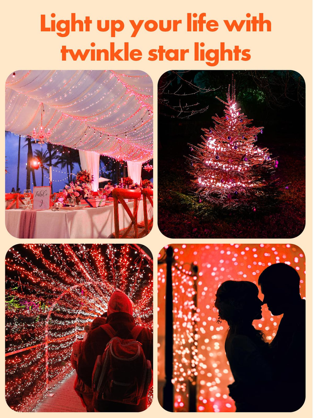 Twinkle Star 4 Pack Outdoor Solar String Lights, Each 39.4 FT 120 LED Solar Powered Valentines Day Decorative Fairy Lights with 8 Modes, Waterproof Silver Wire Light for Christmas Wedding Party, Red