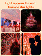 Twinkle Star 4 Pack Outdoor Solar String Lights, Each 39.4 FT 120 LED Solar Powered Valentines Day Decorative Fairy Lights with 8 Modes, Waterproof Silver Wire Light for Christmas Wedding Party, Red