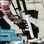 ELENKER Upright Walker, Stand Up Folding Rollator Walker Back Erect Rolling Mobility Walking Aid with Seat, Padded Armrests for Seniors and Adults, White