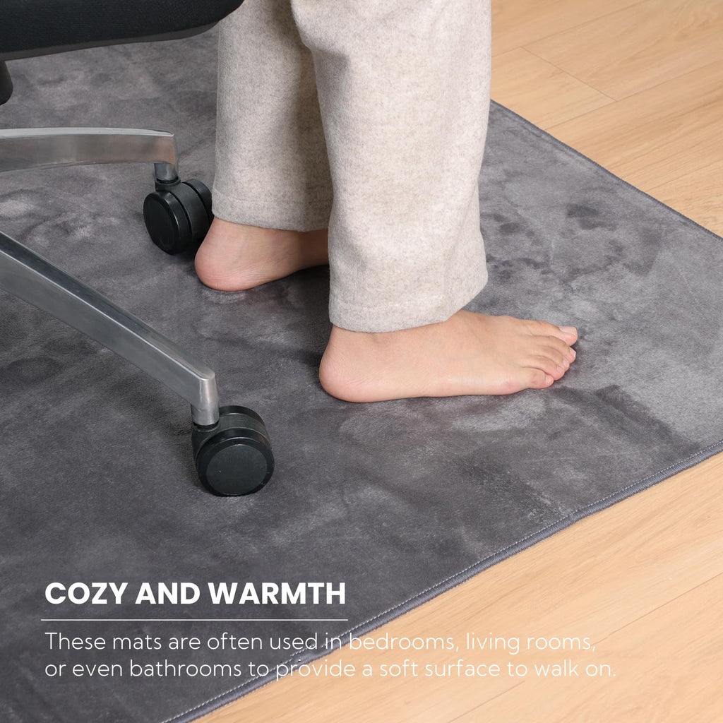 QQpony 63"x51" Office Chair Mat for Hardwood Floor, Flannel Fabric Desk Rug for Hard Surface, Protector Floor Mat for Home Office (Grey)