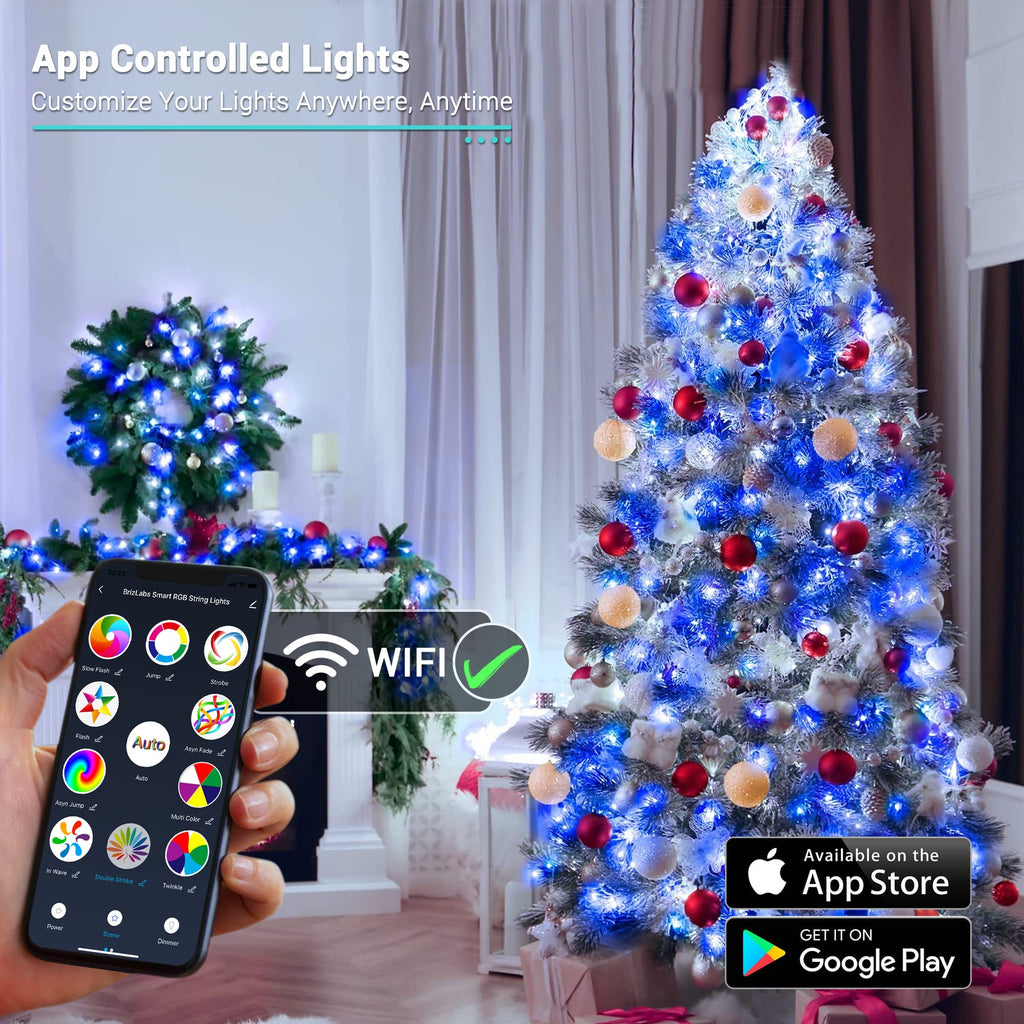 Brizled RGB Christmas Lights, 164ft 498 LED Smart String Lights App Controlled, Dimmable Color Changing Christmas Lights, Xmas Tree Lights Work with Alexa & Google Home