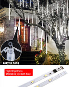 Solar Meteor Shower Icicle Lights - 20 Tubes 480 LED Raindrop Lights with Timer Function Falling Rain Lights for Holiday Party Christmas Decorations (White)