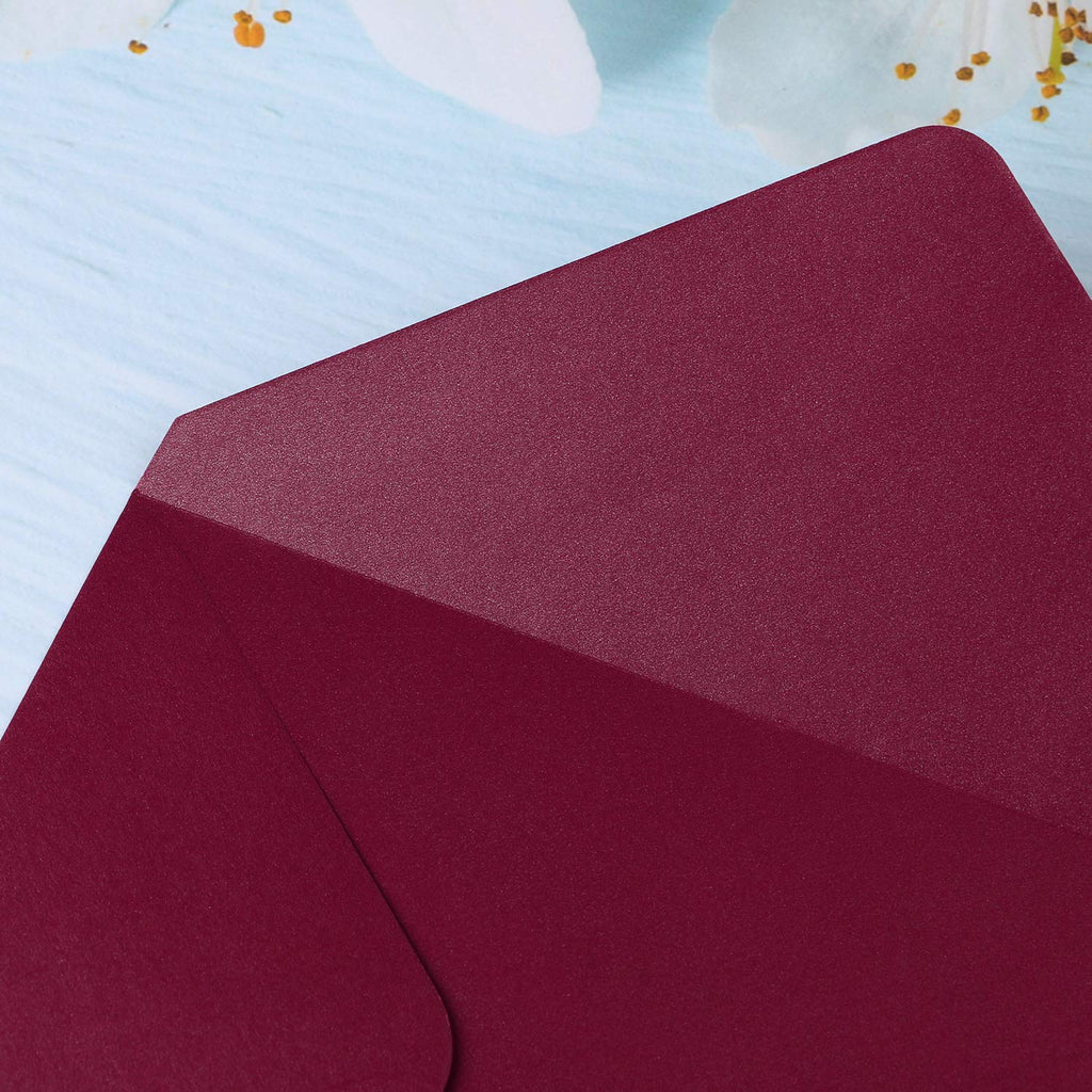 PONATIA 50 PCS/Pack A7 Envelopes, 5.25 x 7.5'' Shiny Burgundy Envelopes, 5x7 envelopes Perfect for Wedding Invitation Cards, Greenting Cards, Christmas Gift Cards Envelopes