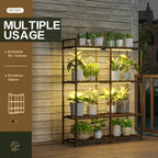 Bamworld Plant Stand with Grow Lights for Indoor Plants Wood Plant Shelf 4 Tier Large Flower Stand for Mutiple Plant Holder Rack for Patio Living Room Balcony