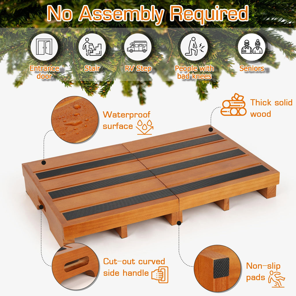 Wooden Step Stool, 3.5" One Step Stool, Non-Slip Outdoor Steps, Heavy Duty Wooden Platform Mobility Step, Half Steps for Seniors Adults with Bad Knee, No Assembly Required