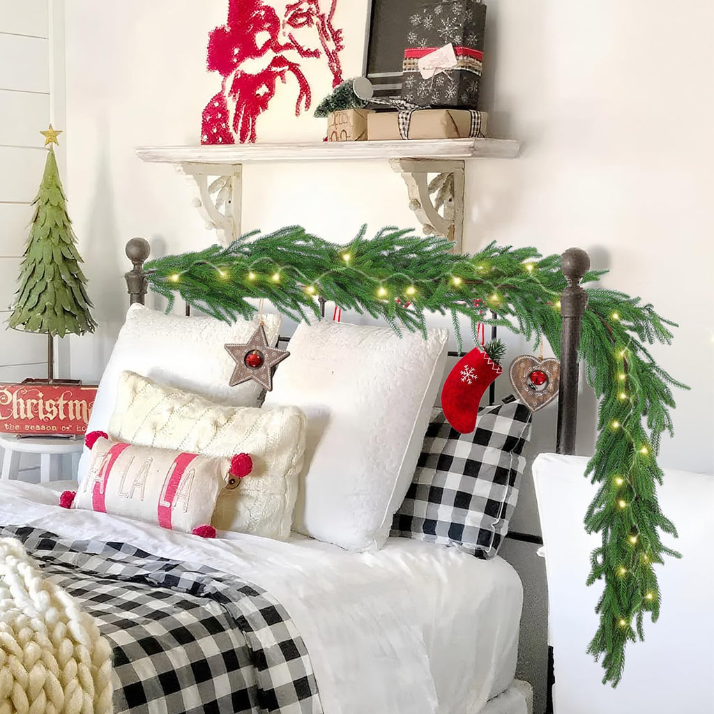 Hananona 2 Pcs 6 Ft Artificial Norfolk Pine Garlands, Real Touch Winter Pine Garland, Green Artificial Greenery Garland for Table, Mantle, Wall, Indoor, Outdoor Christmas Decorations (2, 6 FT)