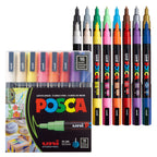 Posca Paint Markers, 3M Fine Tip Point Acrylic Paint Pens with Reversible Tips, Art Supplies For Gifts, Decorations Fabric, Metal, Glass, Wood and Canvas, Set of 16