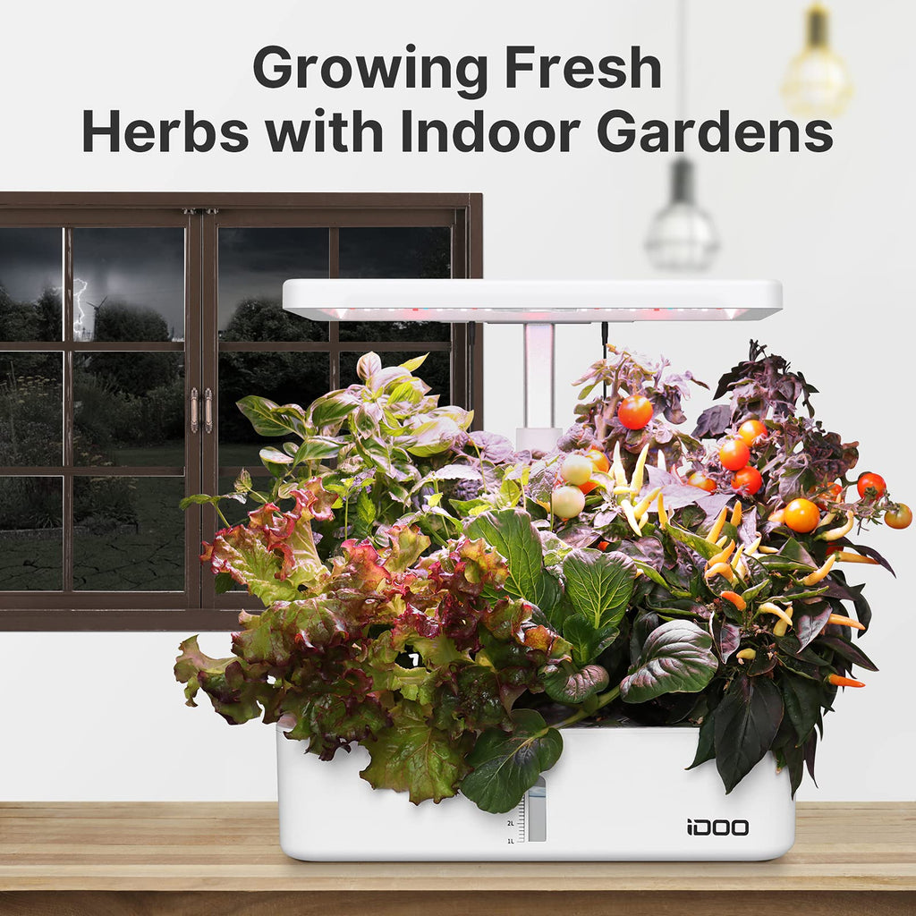 iDOO Hydroponics Growing System Kit 12Pods, Christmas Gifts for Women Mom, Herb Garden Indoor with LED Grow Light for Home School, Built-in Fan, Auto-Timer, Adjustable Height Up to 11.3", 12Pods-White