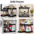 Multi-Purpose Pull-Out Storage Organizers, Under Sink/Cabinet Organizers and Storage for Bathroom & Kitchen, Black, 12.8 Inches, 2 Packs