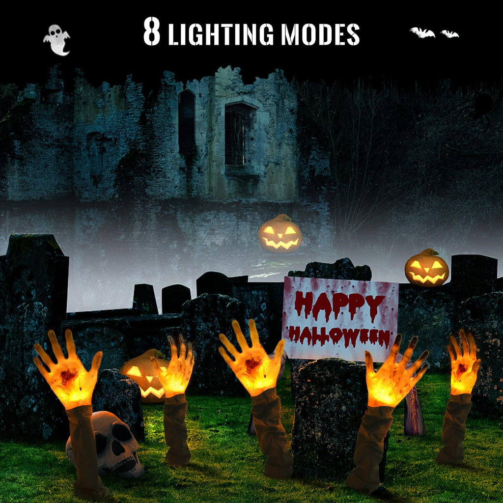 5Pack Halloween Zombie Hands Pathway Lights, Battery Operated Waterproof Arms Stake Lights for Halloween Decorations Outdoor Garden Yard Pathway Decor - Hands