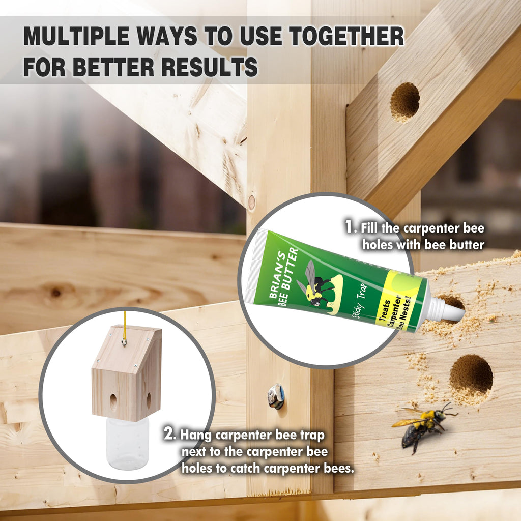 Carpenter Bee Trap for Outside - Shed Style Nature Hanging Wood Trap for Outdoor with Removable Bee Vault Plastic Jar (1 Pack)