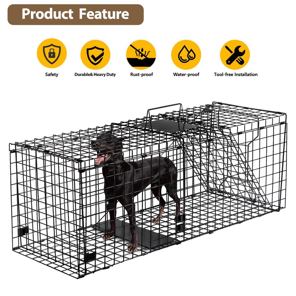 Toriexon Large Live Catch Animal Traps Black 51 X19 X17 Inch, Easy to Set and Release Live Animal Trap, Collapsible Large Animal Catcher Cage for Large Dogs, Foxes