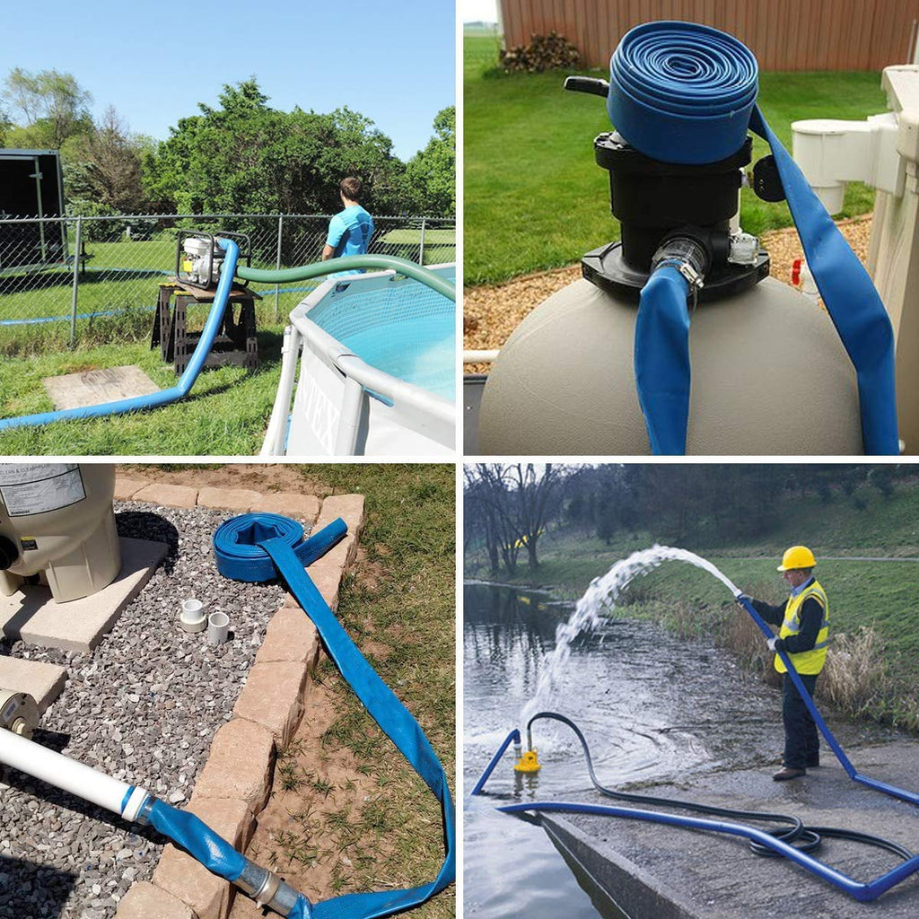 Eastrans 1-1/4''x100ft Blue PVC Lay-Flat Backwash Hose for Swimming Pools, Heavy Duty Discharge Hose Reinforced Pool Drain Hose, Weather Resistant Ideal for Water Transferring