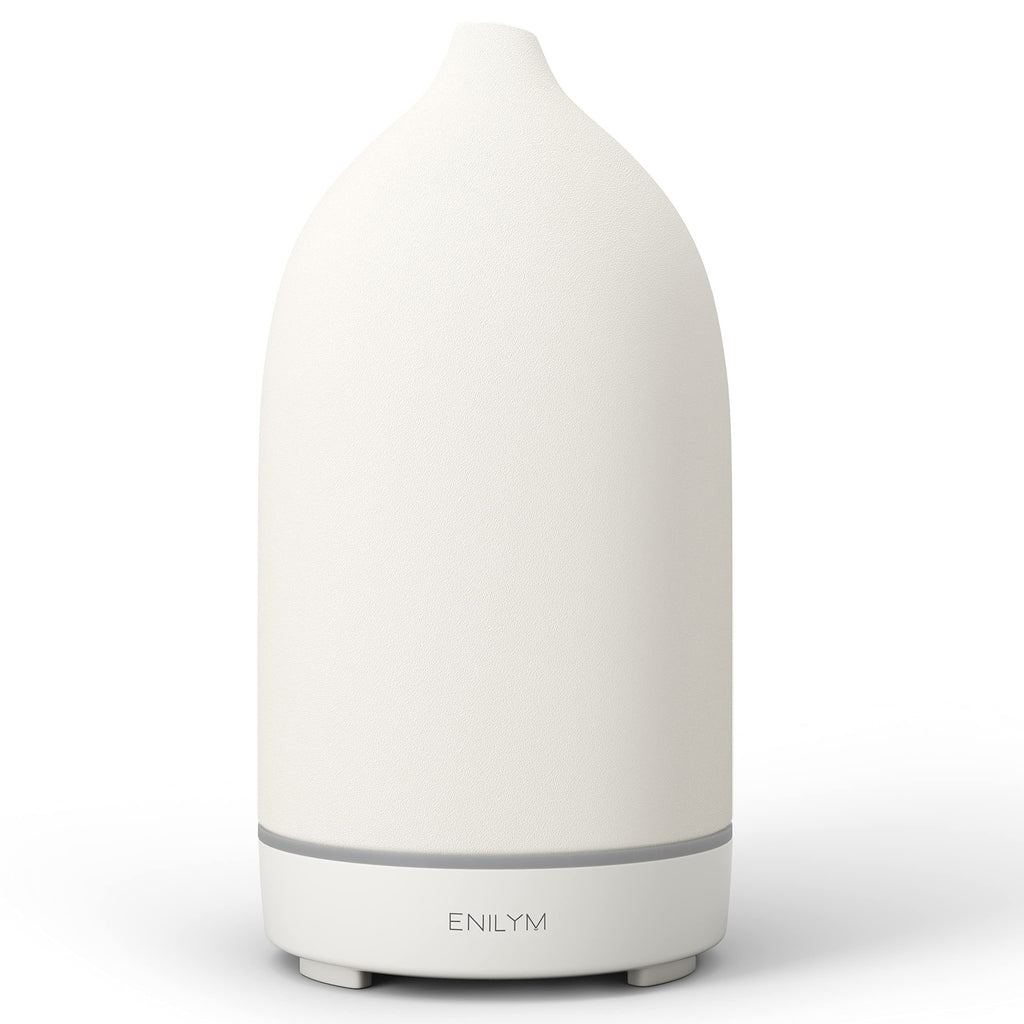 ENILYM Essential Oil Diffusers,Handmade Ceramic Aromatherapy Diffuser for Room and 9 Colors Night Light for Home,Auto-Off (White)