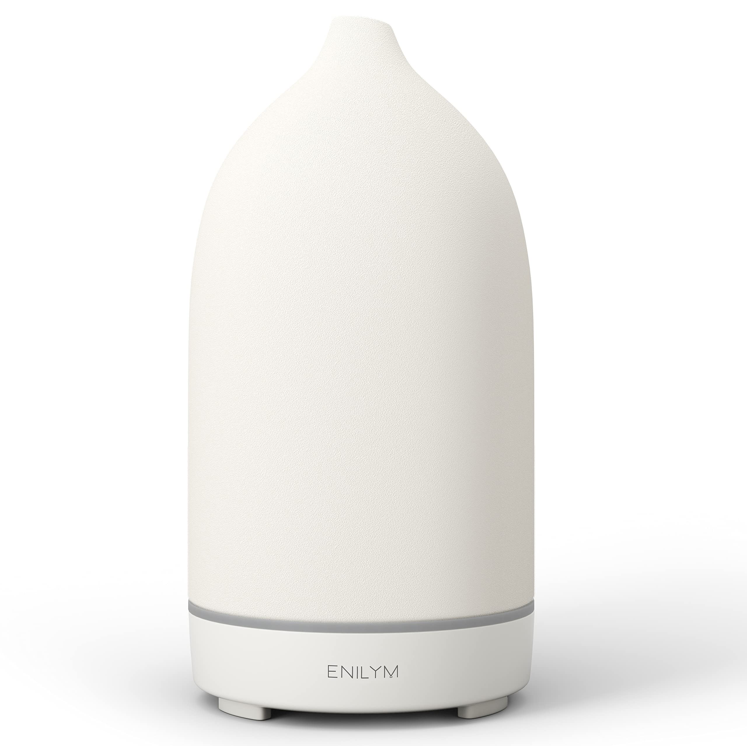 ENILYM Essential Oil Diffusers,Handmade Ceramic Aromatherapy Diffuser for Room and 9 Colors Night Light for Home,Auto-Off (White)