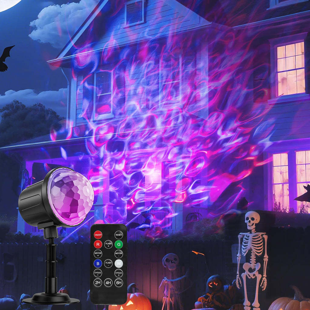 Halloween Christmas Projector Lights Outdoor, RGBW Ocean Wave LED Light Projector with Remote & Timer, IP65 Weatherproof for Yard, House Parties, Bedroom Ceiling Decor (Holiday Gift Idea)