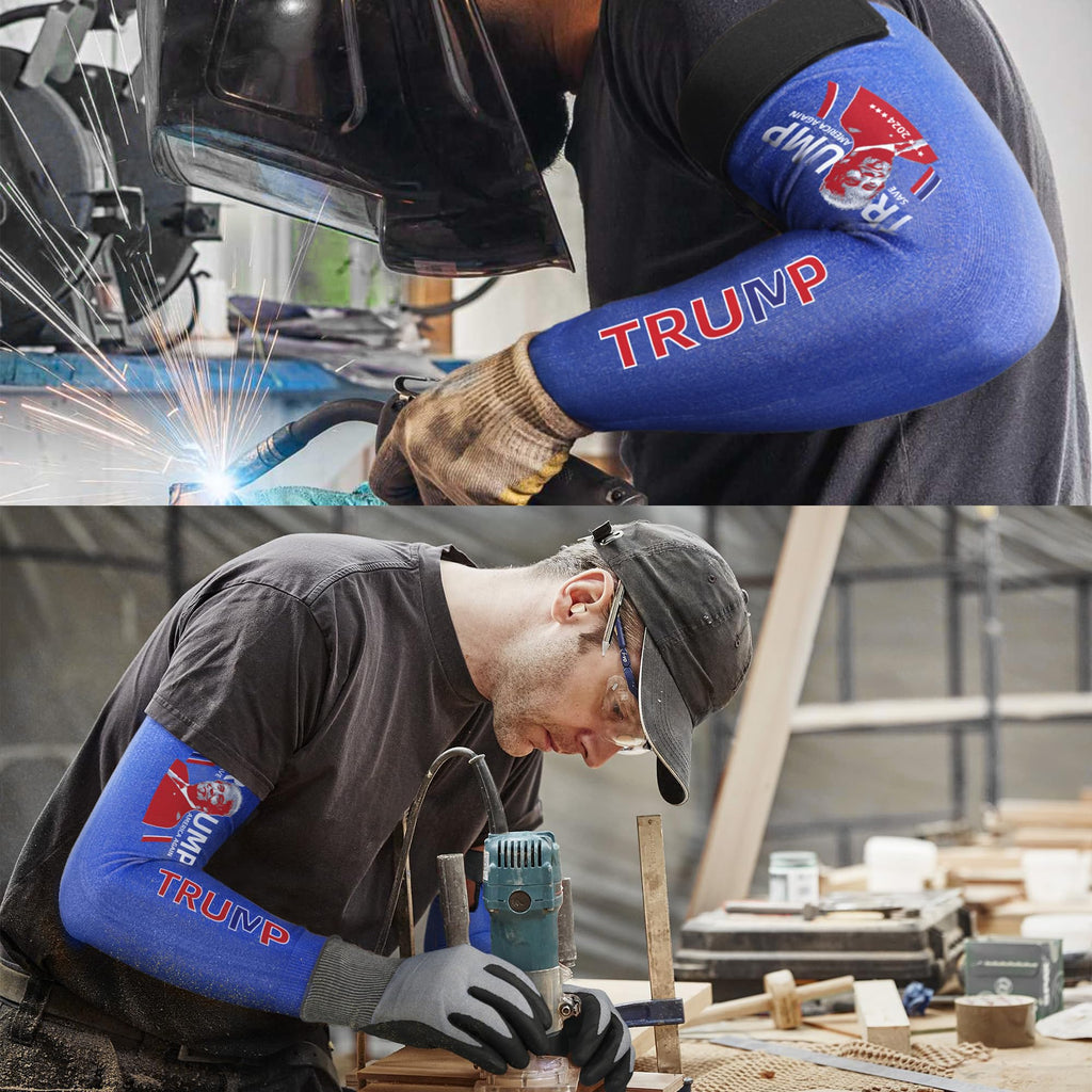 Donald Trump Arm Sleeves 2024 Save America Again Inspirational Gifts for Trump Fans, ANSI A6 Cut Resistant Arm Protectors for High Risk Work, UPF50+ UV Protection Cooling Farmer Sleeves for Gardening