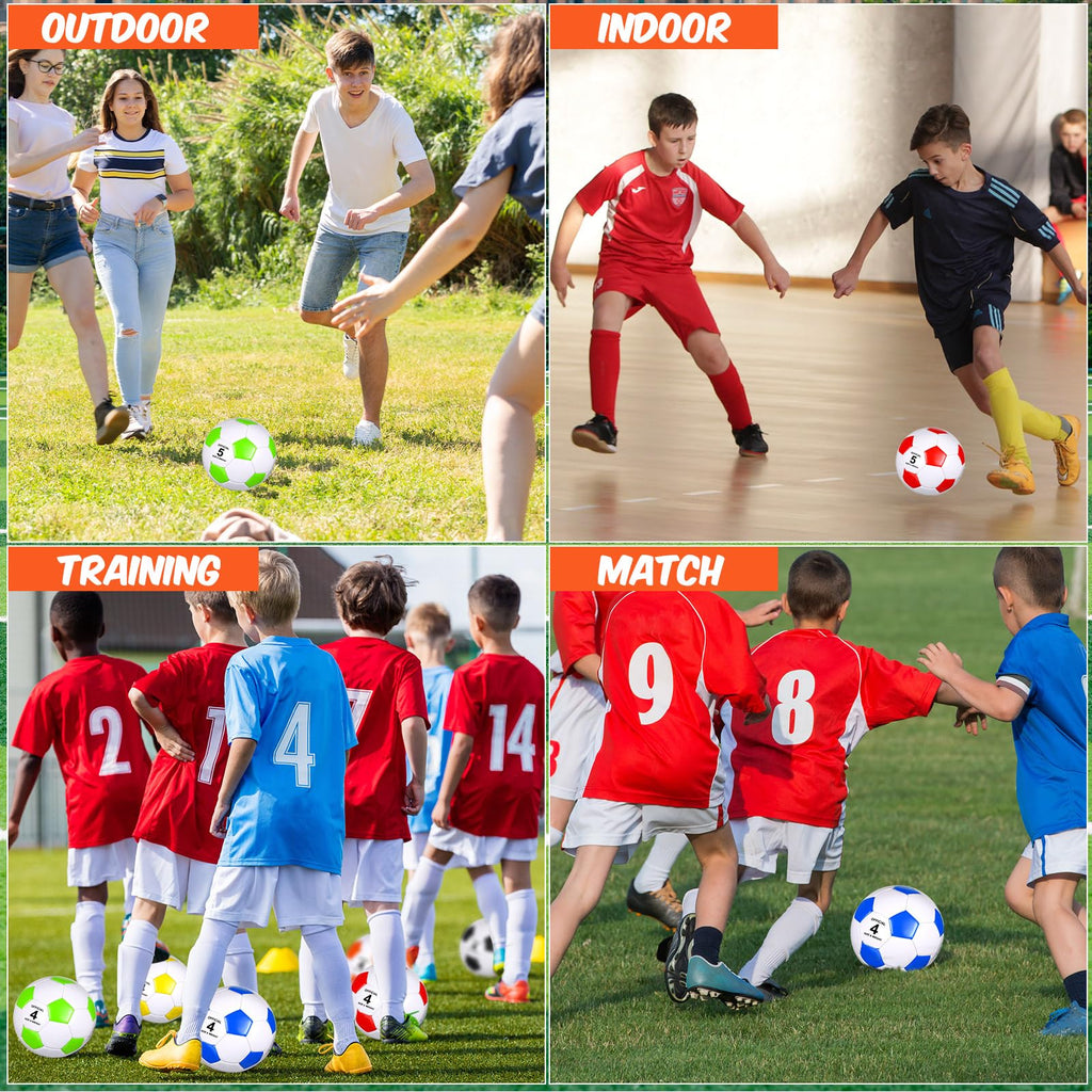 Glimin 6 Pcs Christian Charity Donation Supplies Deflated Soccer Ball Bulk with Pump Official Size Samaritan's Purse Operation Christmas Machine Stitched Ball(Size 4,Colorful)
