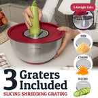 Priority Chef Stainless Steel Mixing Bowls with Lids Set, 3 Grater Attachments, Airtight Lids, Non-Slip Silicone Base Mixing Bowl Set, Large Prep Metal Mixing Bowls for Kitchen, Green
