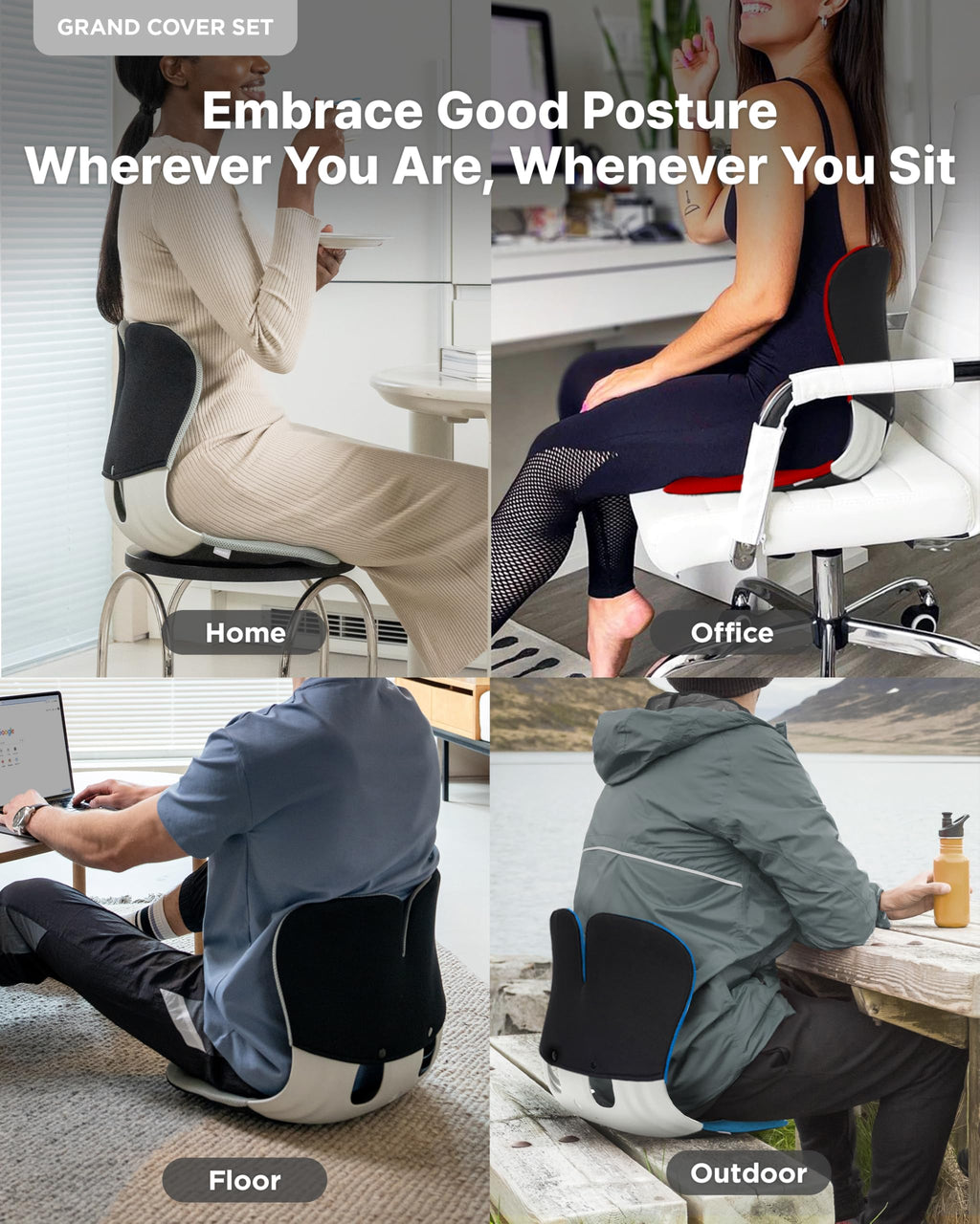 curble GRAND(Extra Wide&Sturdy) COVER SET – Ergonomic Back Support Chair with Detachable Cover, Lumbar Support for Posture Correction & Lower Back Pain Relief, Perfect for Home & Office(Set Grey)