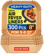 300 Pcs Air Fryer Paper Liners, 8" Square Air Fryer Liners Disposable, Heavy-duty Parchment Paper for 5-8 qt Airfryer Basket, Non-Stick & Grease Proof Baking Liner for Oven Pan