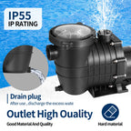 Leomru 1.5 HP Pool Pump 6500 GPH Self Priming in/Above Ground Swimming Pool Pump 110V/220V Dual Voltage Single Speed Pumps with Strainer Basket 6Pcs Connectors