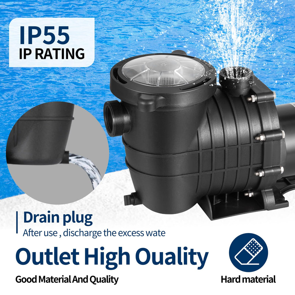 Leomru 2 HP Pool Pump 6800 GPH Self Priming in/Above Ground Swimming Pool Pump 110V/220V Dual Voltage Single Speed Pumps with Strainer Basket 6Pcs Connectors