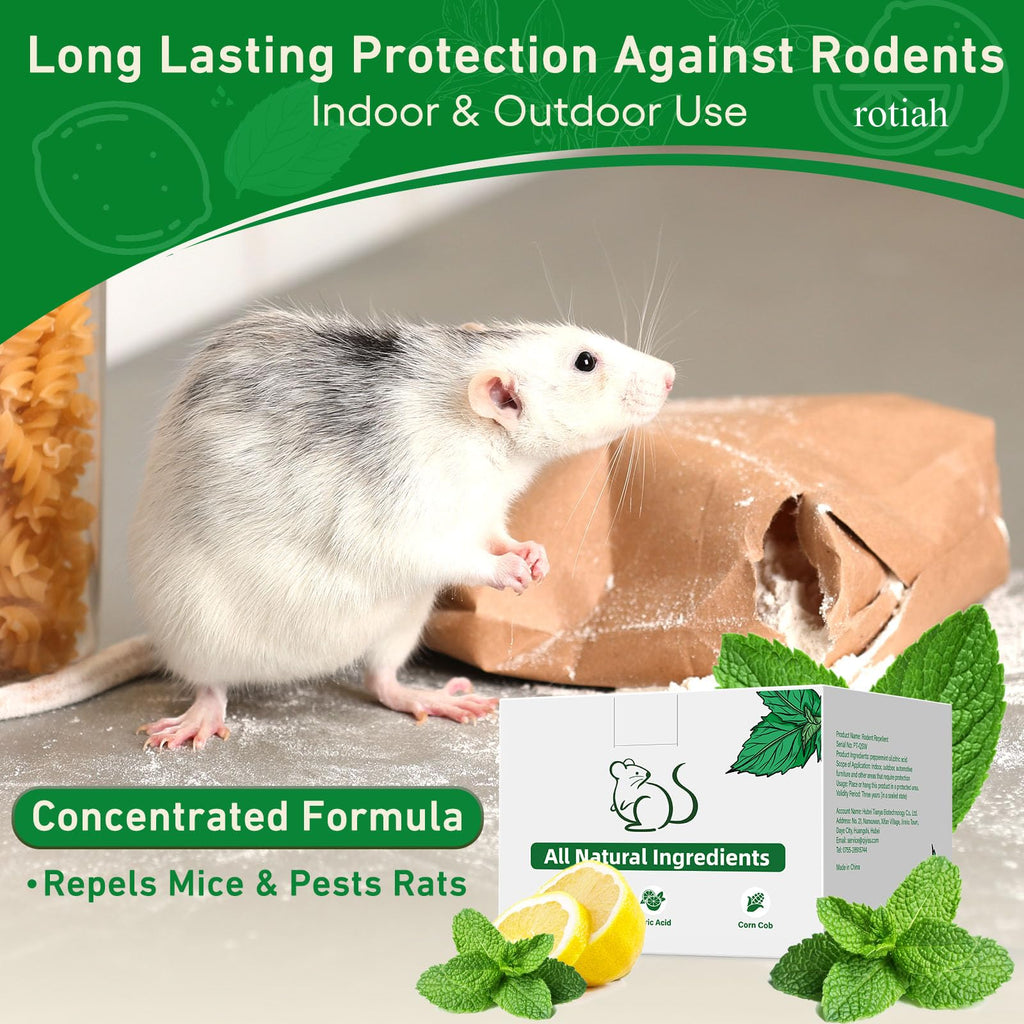 Pest Rodent Repellent, 24 Pack Peppermint Oil Repellent for Mouse Rats Spider Roach Ant Squirrel Pest Control Indoor & Outdoor, Natural Mice Deterrent Replace Trap Poisoning Family & Pet Safe Green