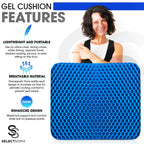 SelectSoma Large Gel Seat Cushion for Desk Chair - Pressure Relief for Back, Sciatica, Coccyx, and Tailbone Pain While Long Sitting – Wheelchair Cushion – Car and Truck Chair Pad