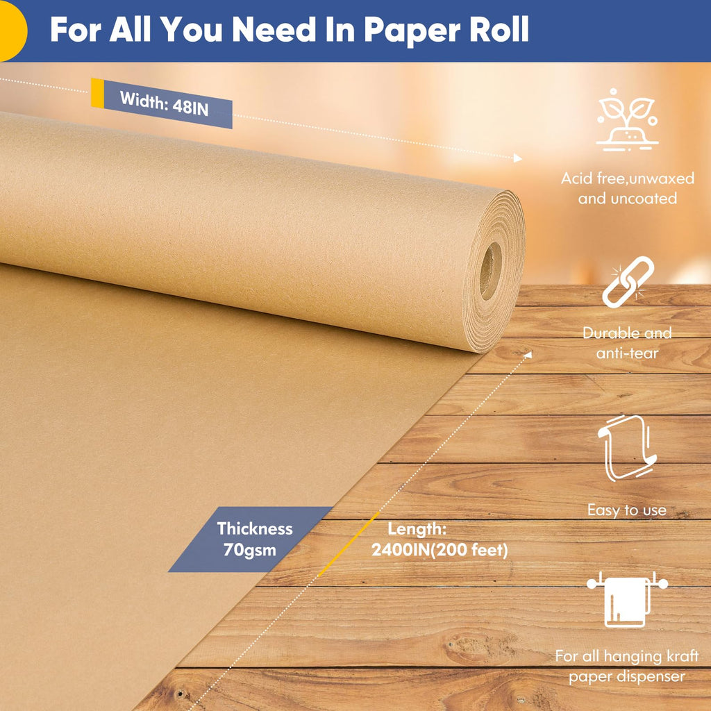 Vanhench 48"x 1800" (150') Brown Jumbo Roll Wrapping Paper, Kraft Craft Paper Roll for Bulletin Board Kids Arts Crafts Packing Shipping Poster Paper, Christmas Wrapping Paper Jumbo Rolls