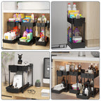 Sevenblue 3 Pack Under Sink Organizer, 2-Tier Multi-Use Kitchen Bathroom Organizers and Storage with Sliding Drawer, Bathroom Cabinet Organizer with Hooks and Hanging Cups (Black)