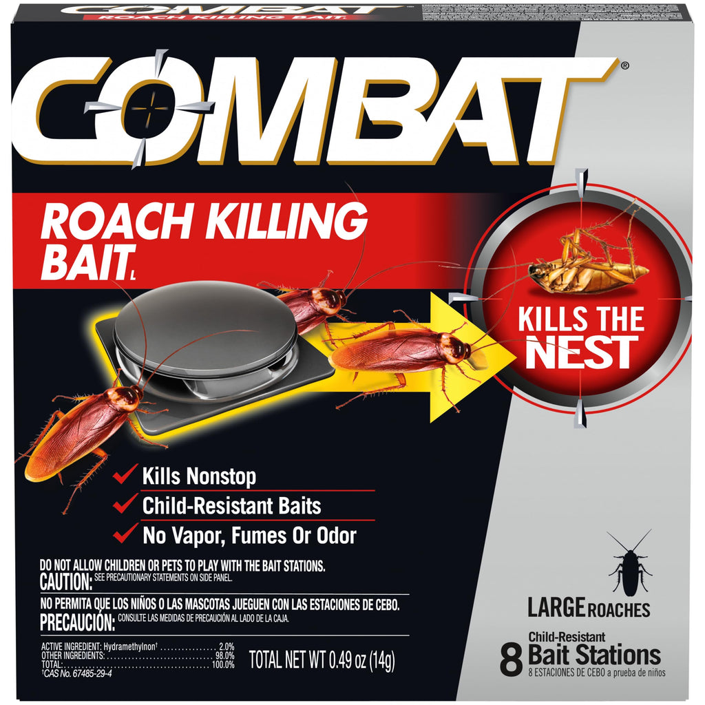 COMBAT Roach Killing Bait, Roach Bait Station For Large Roaches, Kills The Nest, Child-Resistant, 8 Count, Insects