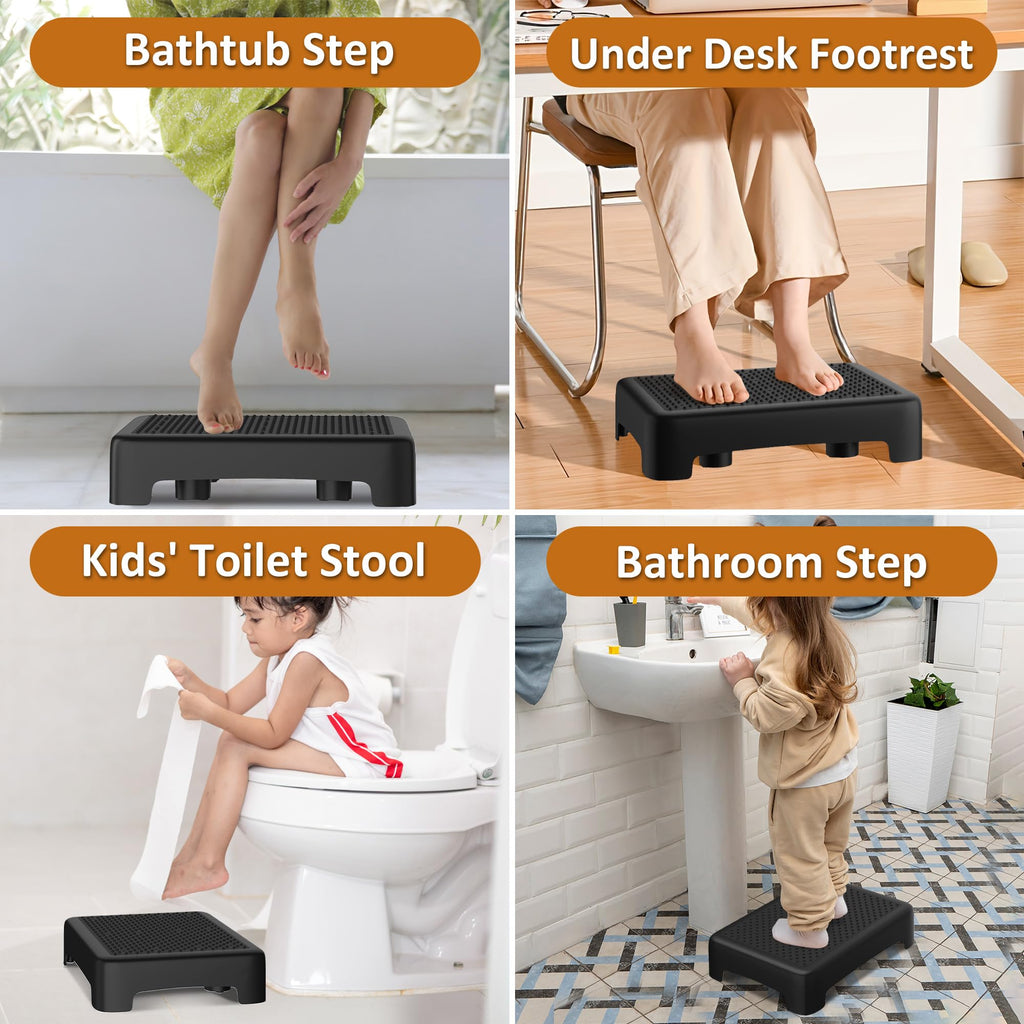 Mobility Step Stool for Adults Elderly, Non-slip Waterproof Step Platform with 450 Lbs Capacity Indoor & Outdoor, Portable Safety Stepping Stool Step Riser for Car Bedside Office Shower Stairs, Black