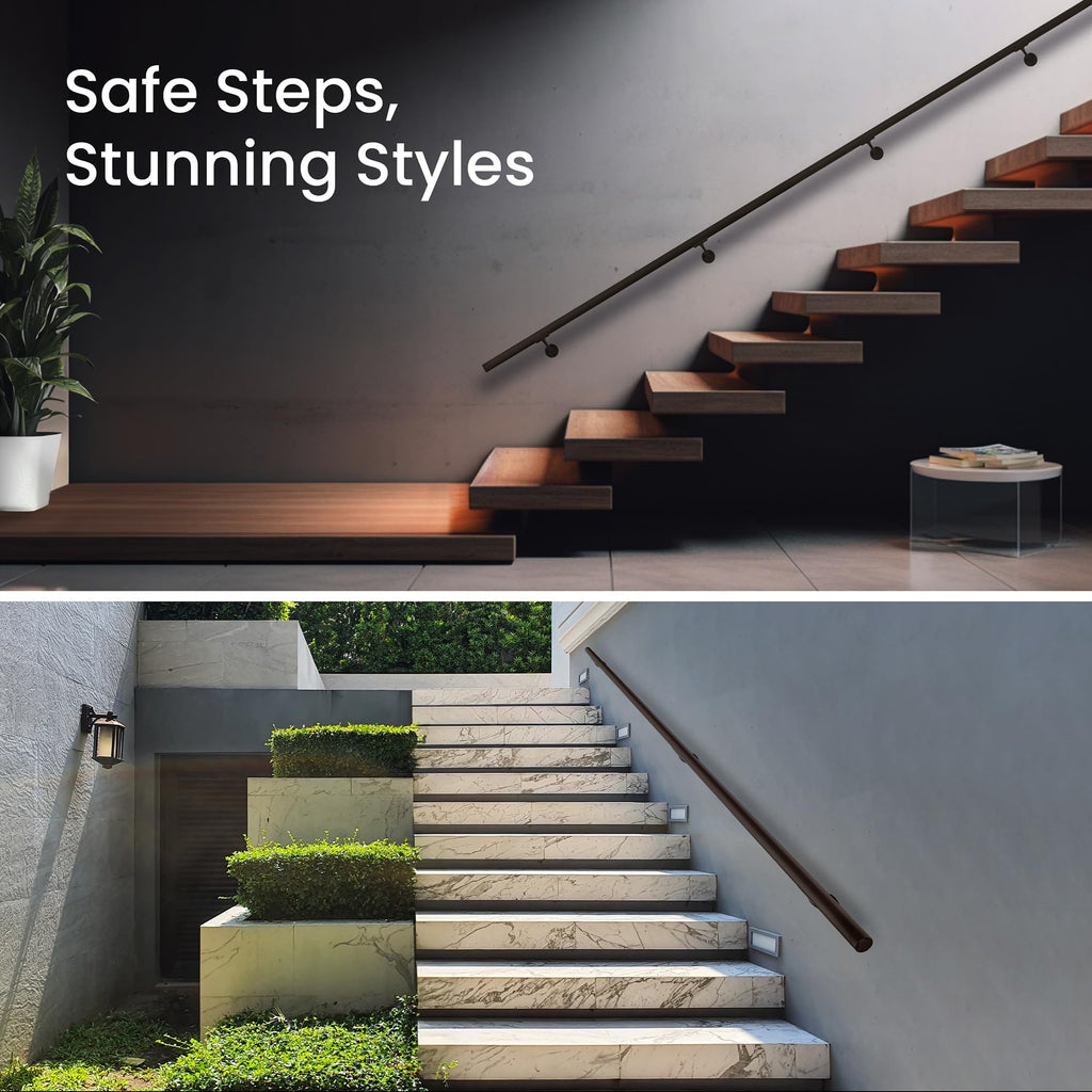 Meranti Aluminum Handrail for Indoor or Outdoor Steps and Stairs – Hand Rails for Elderly – DIY Complete Stair Railing Kit (7' Length, Bronze Textured)