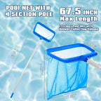 Pool Skimmer - Pool Net with Pole, 4 Section, 26.4"-66.5" Thick Adjustable Telescopic Pole & Fine Mesh Pool Skimmer Net,Larger Capacity Pool Nets for Cleaning, Durable Deep Rake Pool Net Skimmer