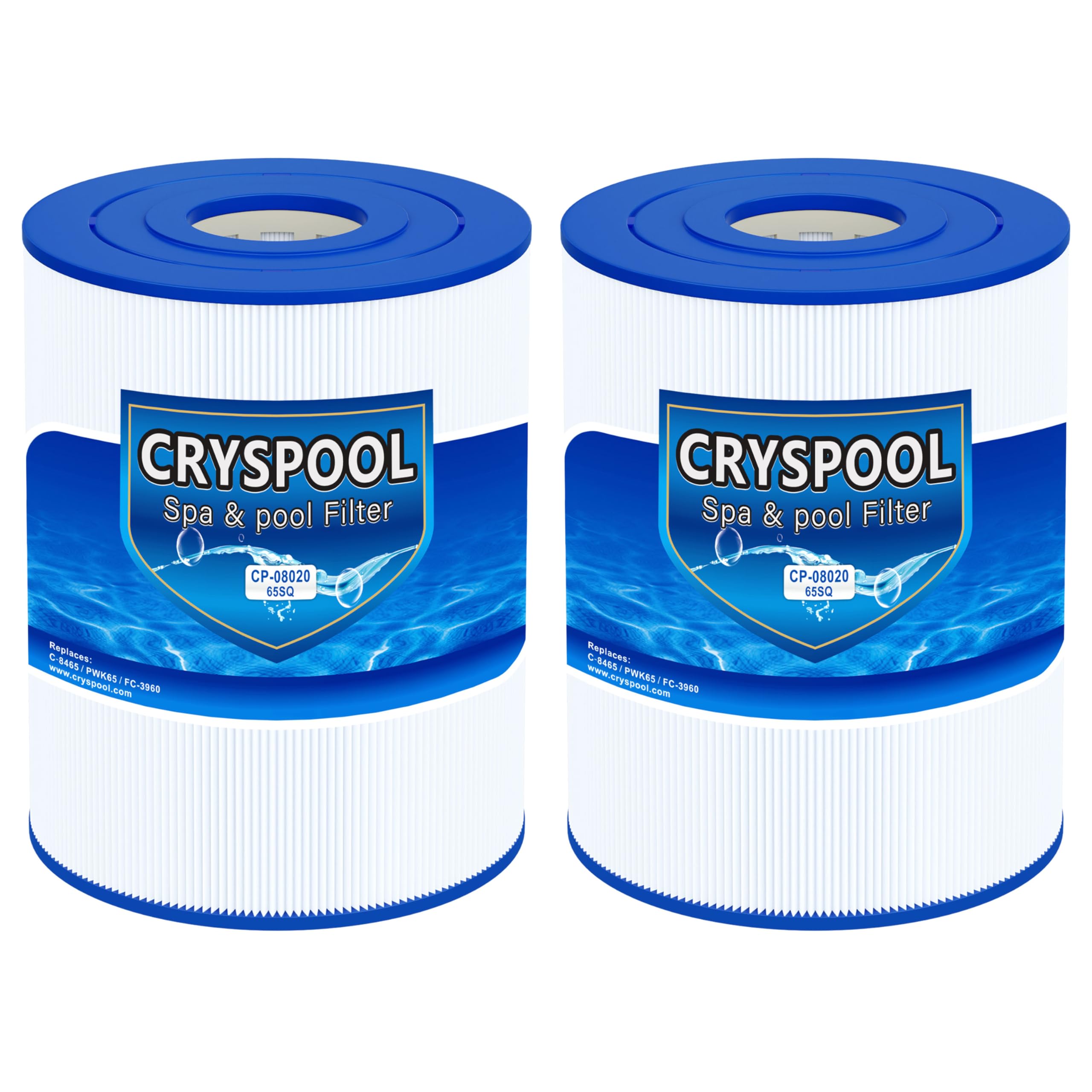 Cryspool® pwk65 Compatible with Watkins 31114, Hot Spot spa Filter, C-8465, FC-3960, 71827, 71828, Watkins 65 sq.ft hot tub Filter, 2 Pack